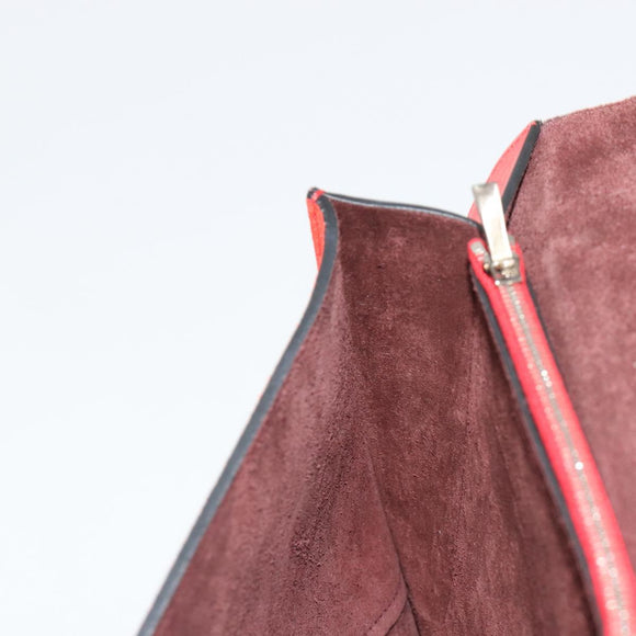 CELINE Clutch Bag Leather Red Silver Auth bs35432A