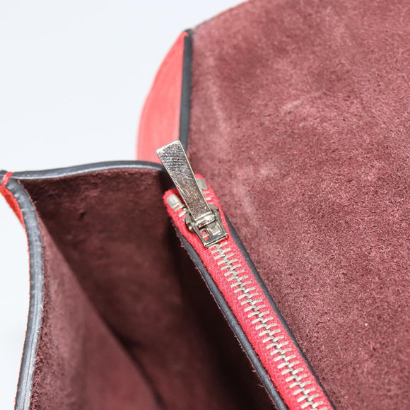 CELINE Clutch Bag Leather Red Silver Auth bs35432A
