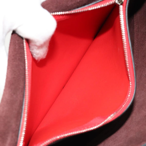 CELINE Clutch Bag Leather Red Silver Auth bs35432A