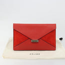 CELINE Clutch Bag Leather Red Silver Auth bs35432A-22