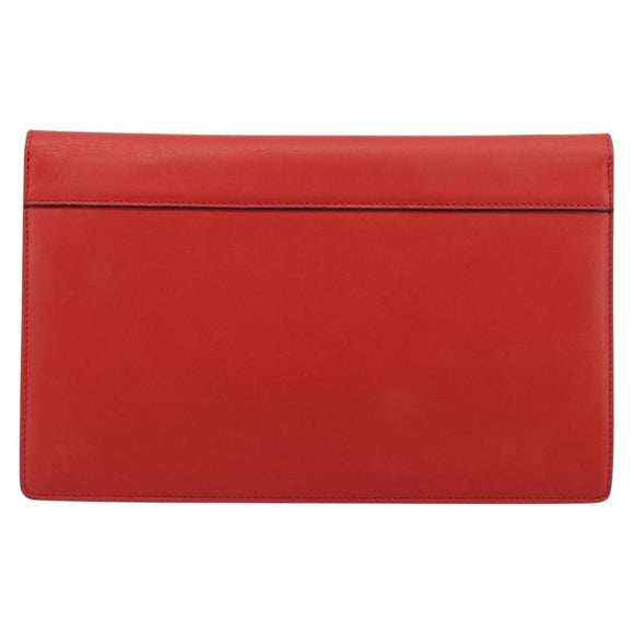 CELINE Clutch Bag Leather Red Silver Auth bs35432A