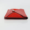 CELINE Clutch Bag Leather Red Silver Auth bs35432A-4