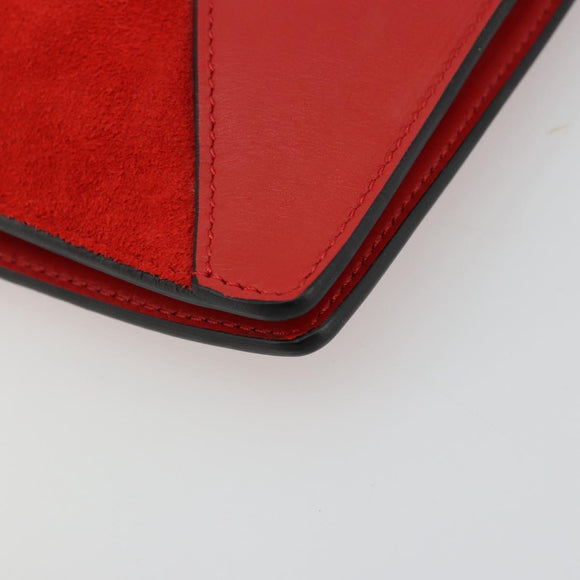 CELINE Clutch Bag Leather Red Silver Auth bs35432A