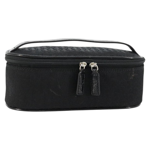 Christian Dior Trotter Canvas Vanity Pouch Black Silver Auth bs35433