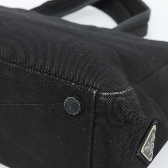 PRADA Hand Bag Canvas Black Silver Auth bs35438