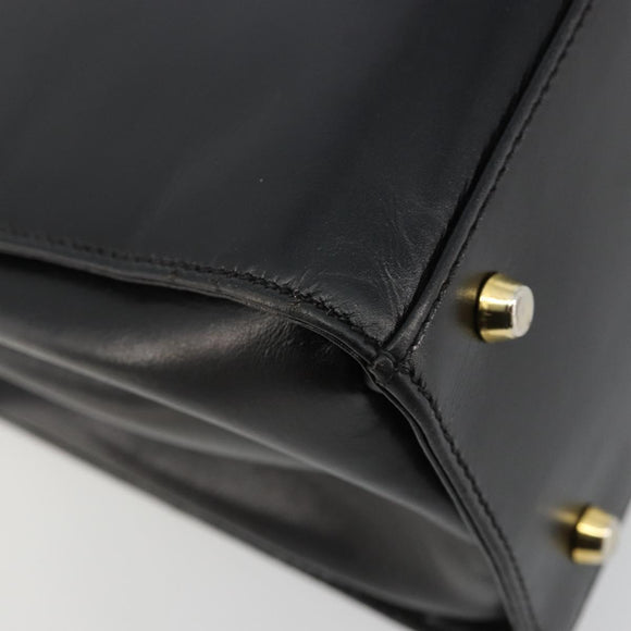 TIFFANY&Co. Hand Bag Leather Black Gold Auth bs35439