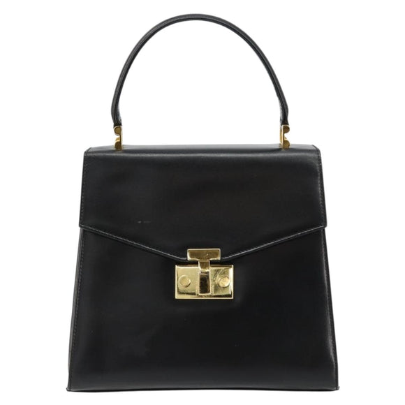 TIFFANY&Co. Hand Bag Leather Black Gold Auth bs35439