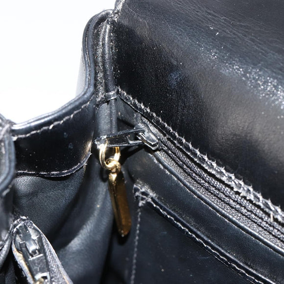 TIFFANY&Co. Hand Bag Leather Black Gold Auth bs35439