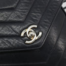 CHANEL V Stitch Shoulder Bag Lamb Skin Navy Gold CC Auth bs35440-14