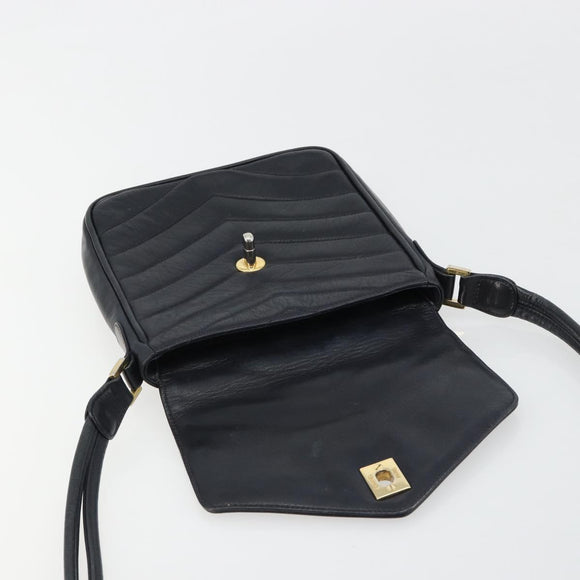 CHANEL V Stitch Shoulder Bag Lamb Skin Navy Gold CC Auth bs35440