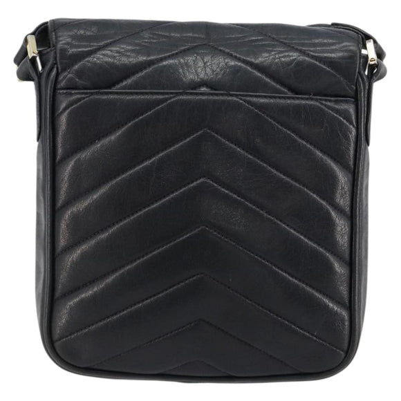 CHANEL V Stitch Shoulder Bag Lamb Skin Navy Gold CC Auth bs35440