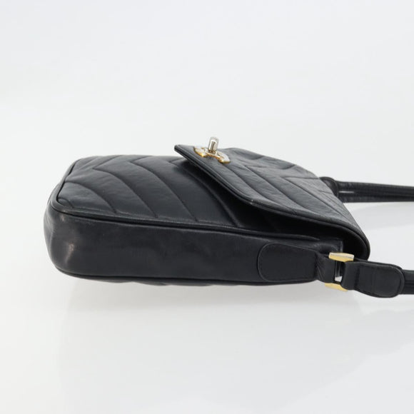 CHANEL V Stitch Shoulder Bag Lamb Skin Navy Gold CC Auth bs35440