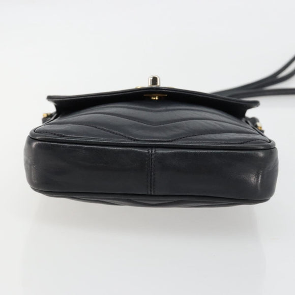 CHANEL V Stitch Shoulder Bag Lamb Skin Navy Gold CC Auth bs35440