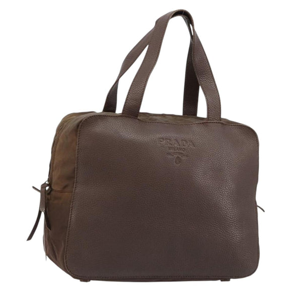 PRADA Hand Bag Leather Brown Gold Auth bs35442