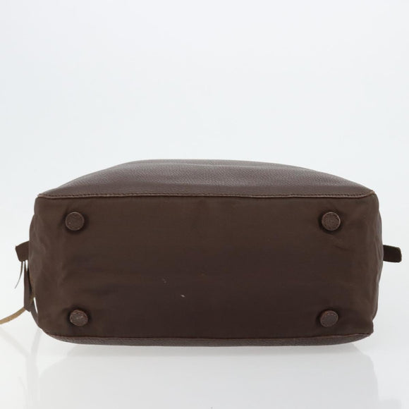 PRADA Hand Bag Leather Brown Gold Auth bs35442