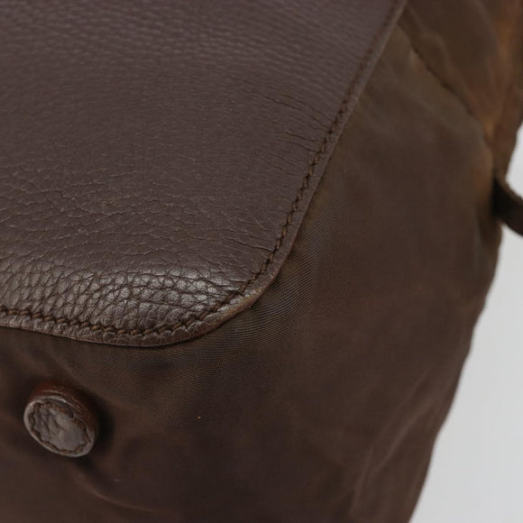 PRADA Hand Bag Leather Brown Gold Auth bs35442
