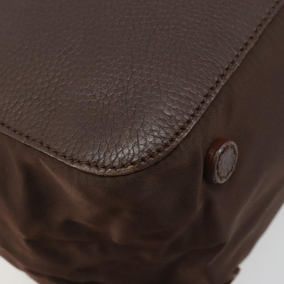 PRADA Hand Bag Leather Brown Gold Auth bs35442