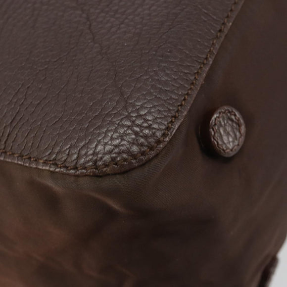 PRADA Hand Bag Leather Brown Gold Auth bs35442