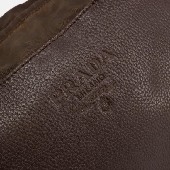 PRADA Hand Bag Leather Brown Gold Auth bs35442