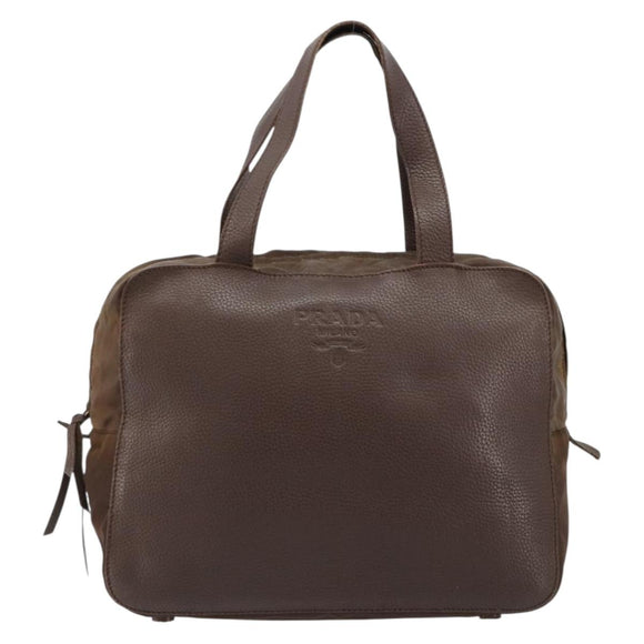 PRADA Hand Bag Leather Brown Gold Auth bs35442