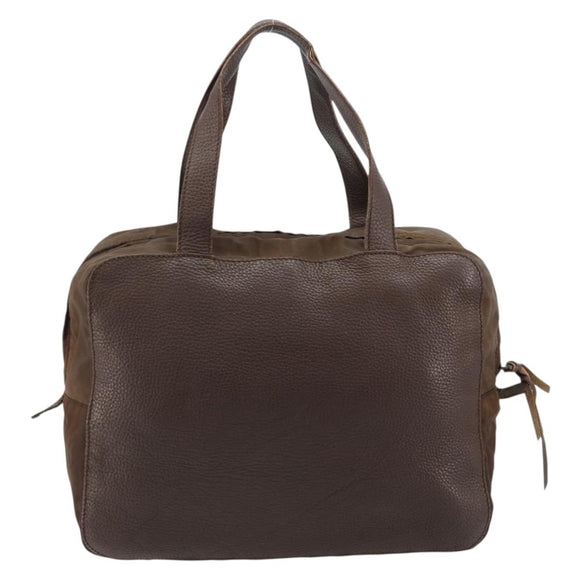 PRADA Hand Bag Leather Brown Gold Auth bs35442