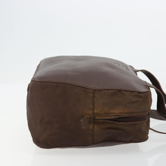 PRADA Hand Bag Leather Brown Gold Auth bs35442