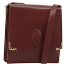 CARTIER Must Line Shoulder Bag Leather Bordeaux Gold Auth bs35445-1