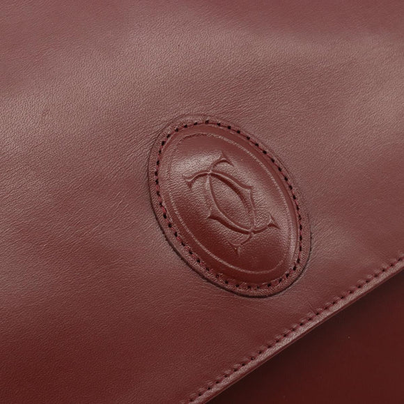 CARTIER Must Line Shoulder Bag Leather Bordeaux Gold Auth bs35445