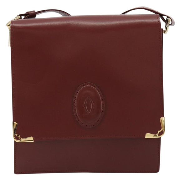 CARTIER Must Line Shoulder Bag Leather Bordeaux Gold Auth bs35445