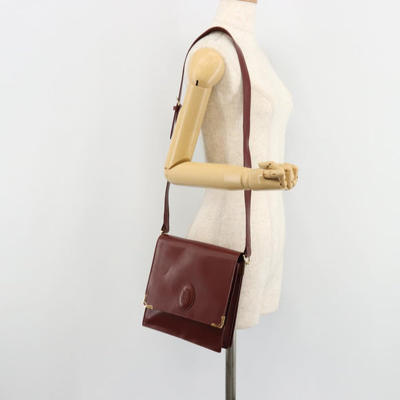 CARTIER Must Line Shoulder Bag Leather Bordeaux Gold Auth bs35445