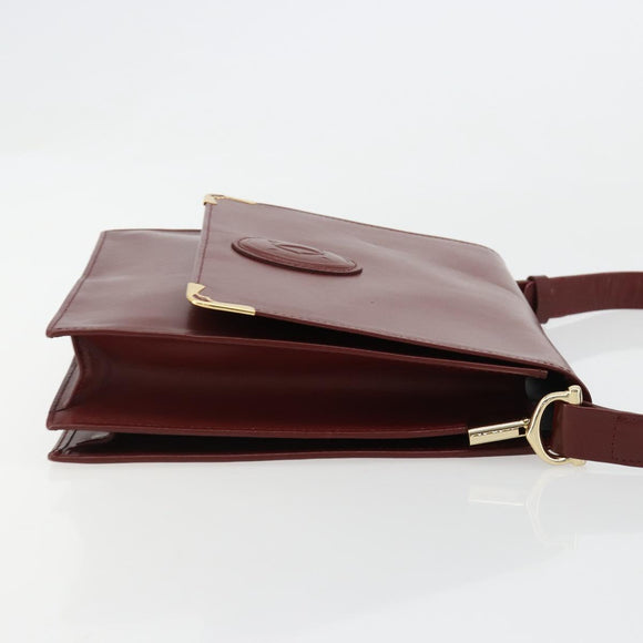 CARTIER Must Line Shoulder Bag Leather Bordeaux Gold Auth bs35445