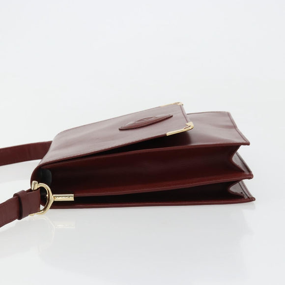 CARTIER Must Line Shoulder Bag Leather Bordeaux Gold Auth bs35445