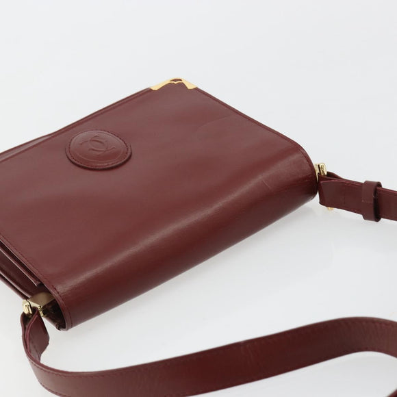 CARTIER Must Line Shoulder Bag Leather Bordeaux Gold Auth bs35445