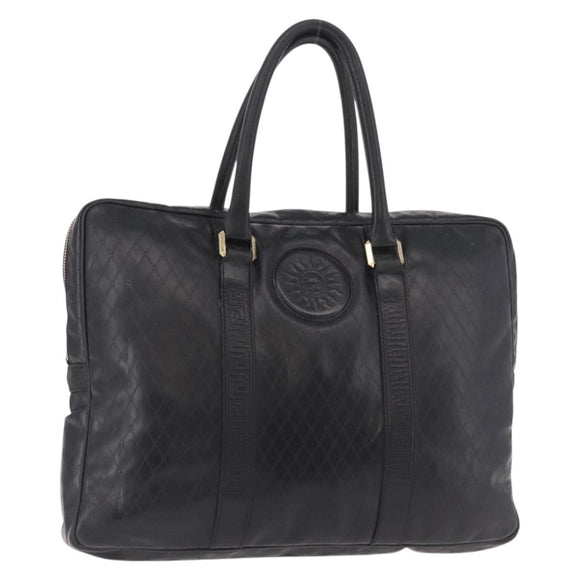 Gianni Versace Business Bag Leather Black Gold Auth bs35448