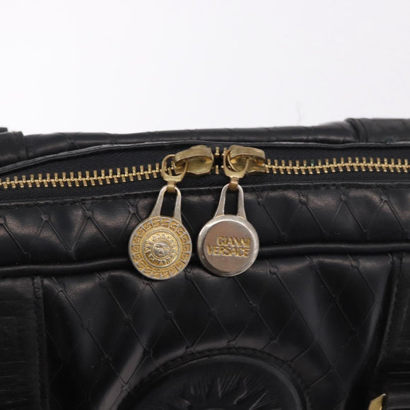 Gianni Versace Business Bag Leather Black Gold Auth bs35448