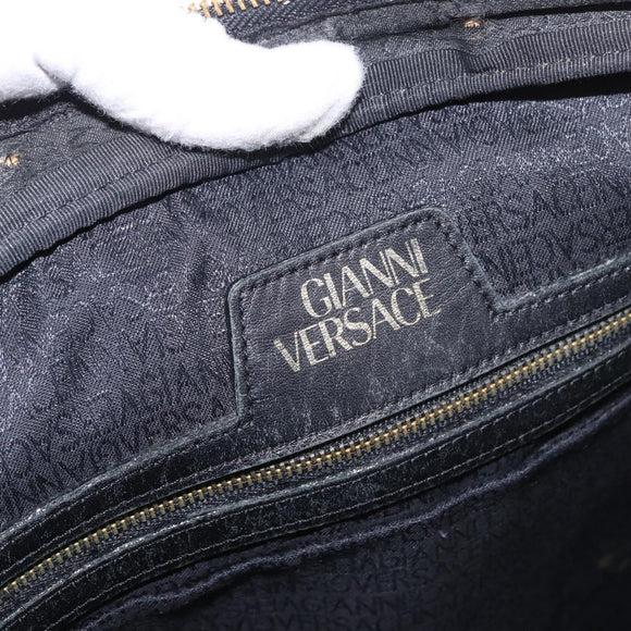 Gianni Versace Business Bag Leather Black Gold Auth bs35448