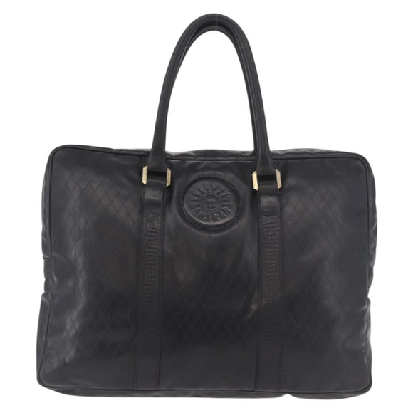 Gianni Versace Business Bag Leather Black Gold Auth bs35448