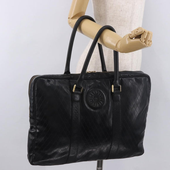 Gianni Versace Business Bag Leather Black Gold Auth bs35448