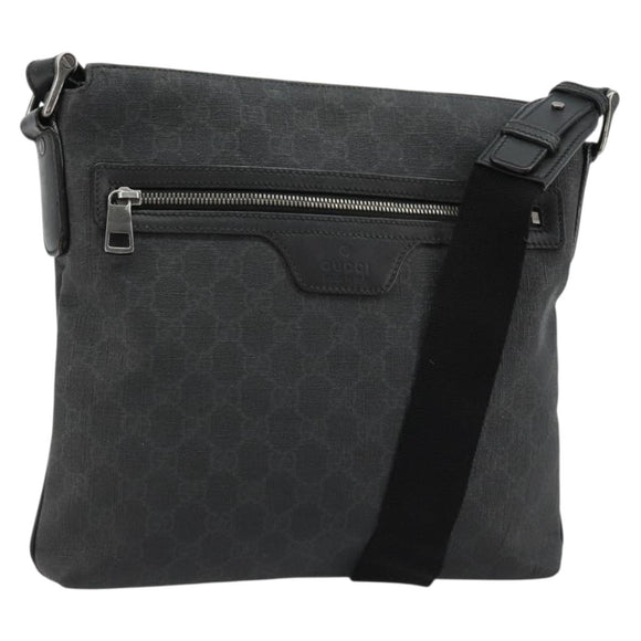 GUCCI GG Supreme Shoulder Bag PVC Black Silver 322279 Auth bs35450