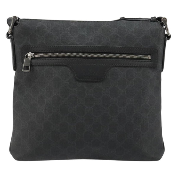 GUCCI GG Supreme Shoulder Bag PVC Black Silver 322279 Auth bs35450