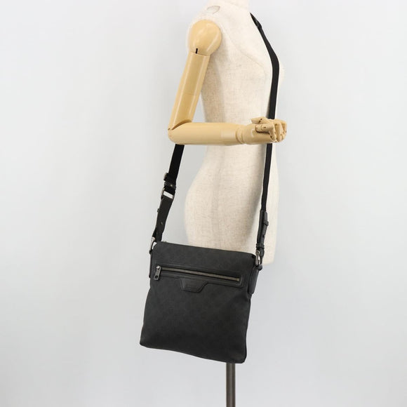 GUCCI GG Supreme Shoulder Bag PVC Black Silver 322279 Auth bs35450