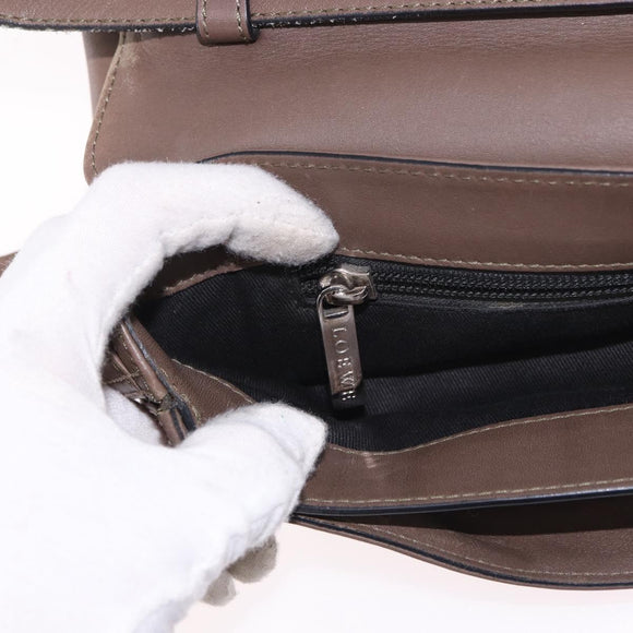 LOEWE Business Bag Leather 2way Brown Silver Auth bs35451