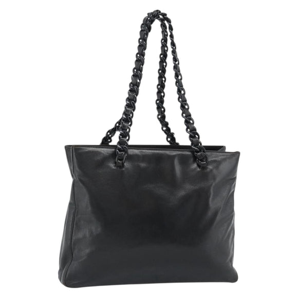 PRADA Plastic Chain Tote Bag Leather Black Silver Auth bs35453