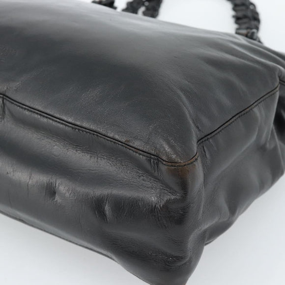 PRADA Plastic Chain Tote Bag Leather Black Silver Auth bs35453