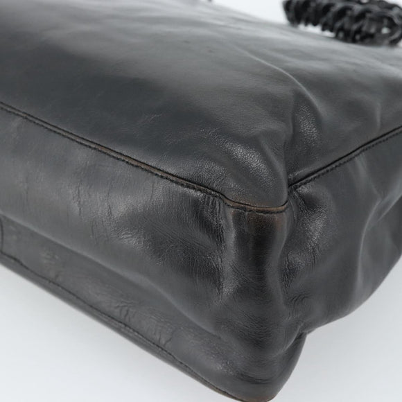 PRADA Plastic Chain Tote Bag Leather Black Silver Auth bs35453