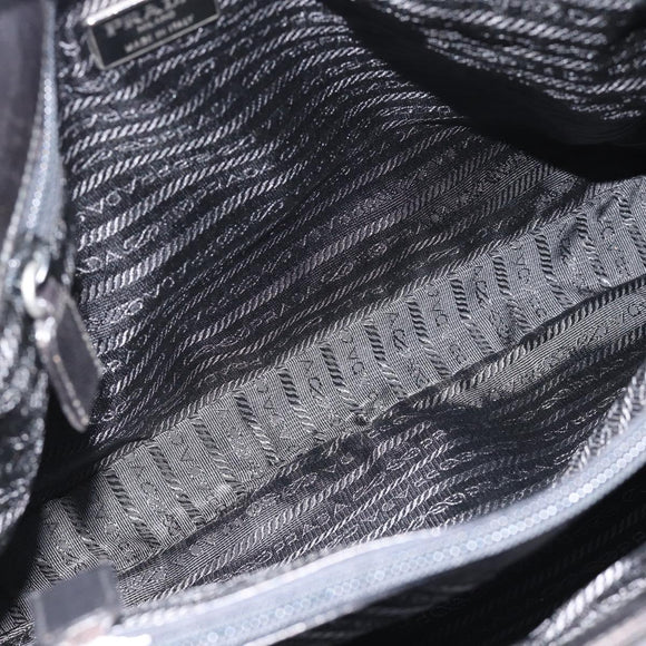 PRADA Plastic Chain Tote Bag Leather Black Silver Auth bs35453