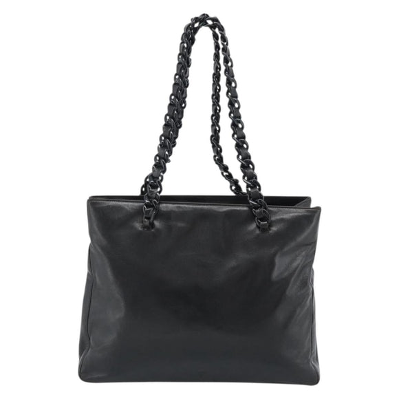 PRADA Plastic Chain Tote Bag Leather Black Silver Auth bs35453