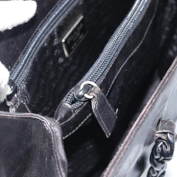 PRADA Plastic Chain Tote Bag Leather Black Silver Auth bs35453
