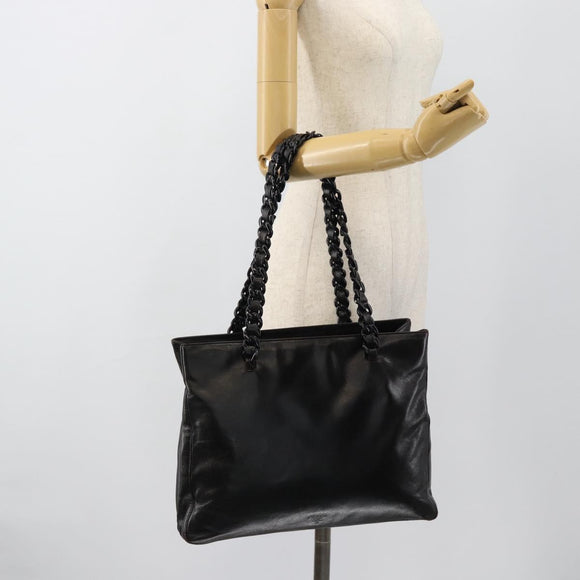 PRADA Plastic Chain Tote Bag Leather Black Silver Auth bs35453