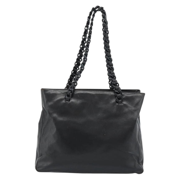 PRADA Plastic Chain Tote Bag Leather Black Silver Auth bs35453